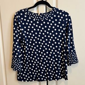 Boden 3/4 Sleeve Polka Dot Blouse